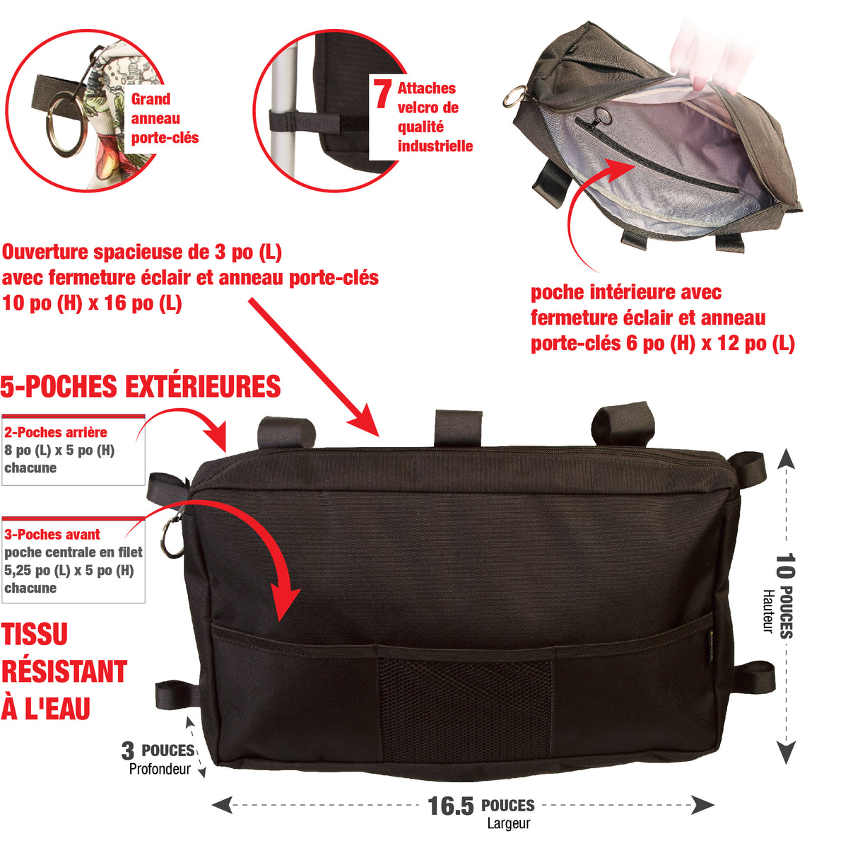 Mobility Aid Bag Carry-All Organizer - Nuvatek Medical Active Living Black