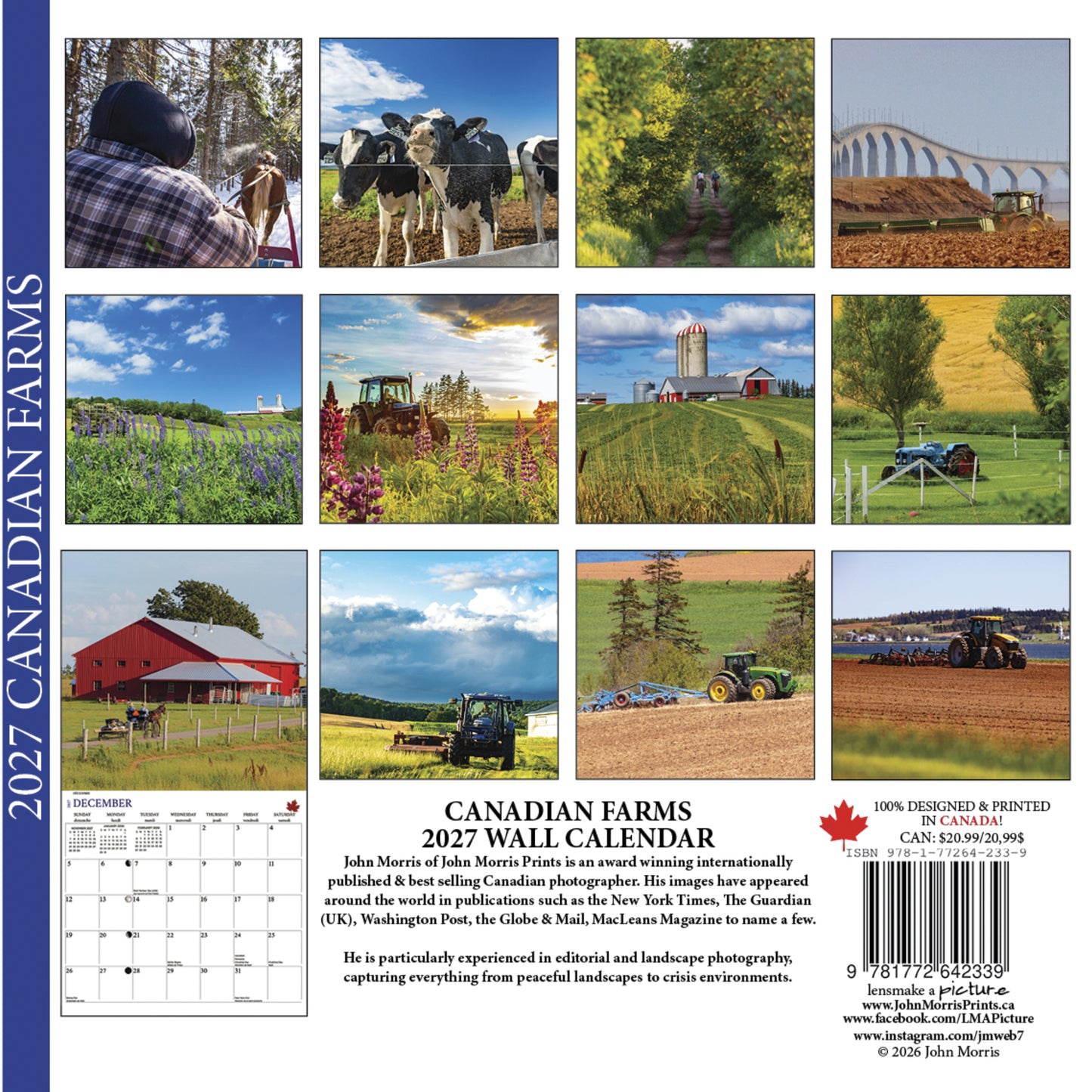 2027 Canadian Farms Large Wall Calendar featuring Canadian agricultural and farm photography by John Morris