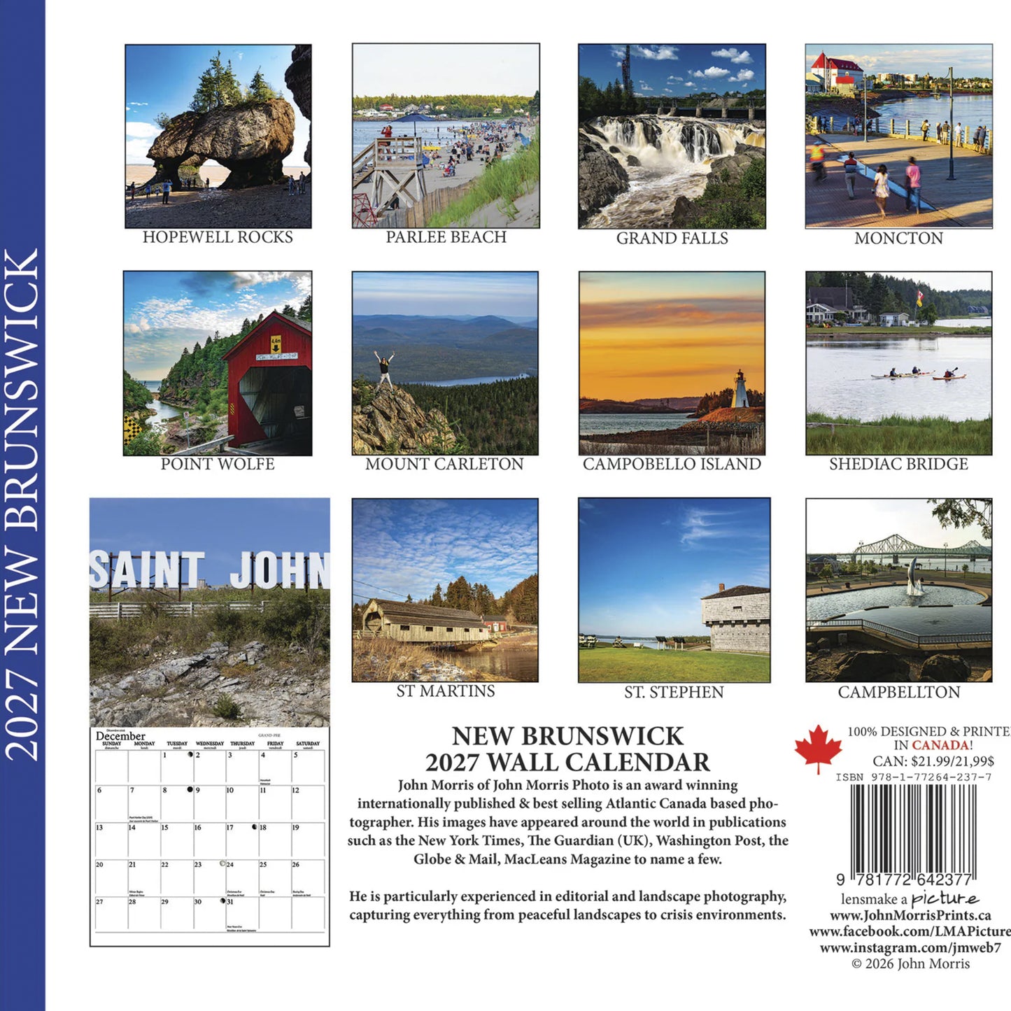 2027 New Brunswick Wall Calendar featuring New Brunswick landscape photography by John Morris