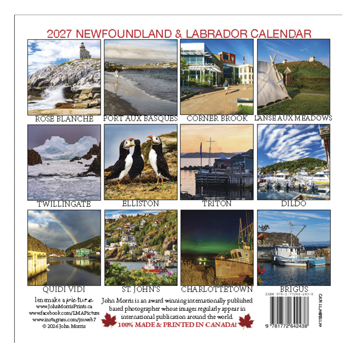 2027 Quebec City Ville de Québec Small Wall Calendar featuring photography by John Morris