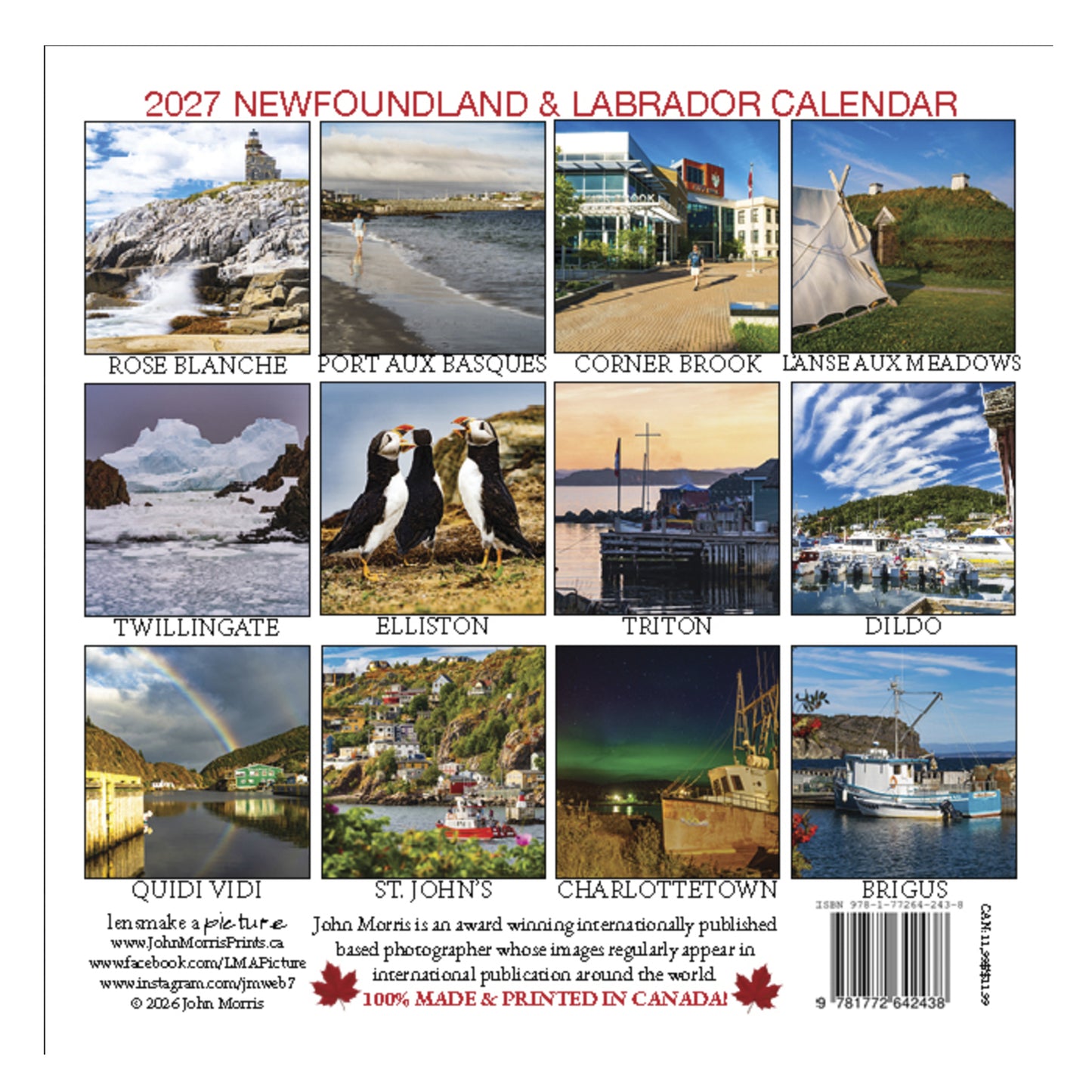 2027 Newfoundland & Labrador Small Wall Calendar featuring Canadian photography by John Morris