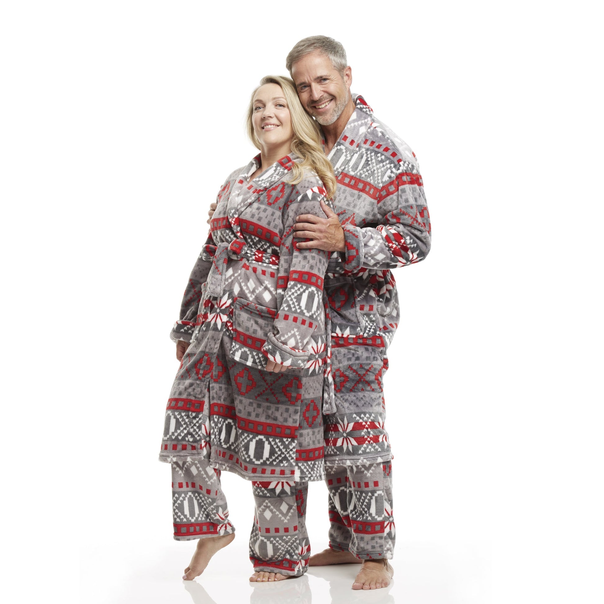 Men and Women Fleece Bottom Pajamas and Robe Bathrobe
