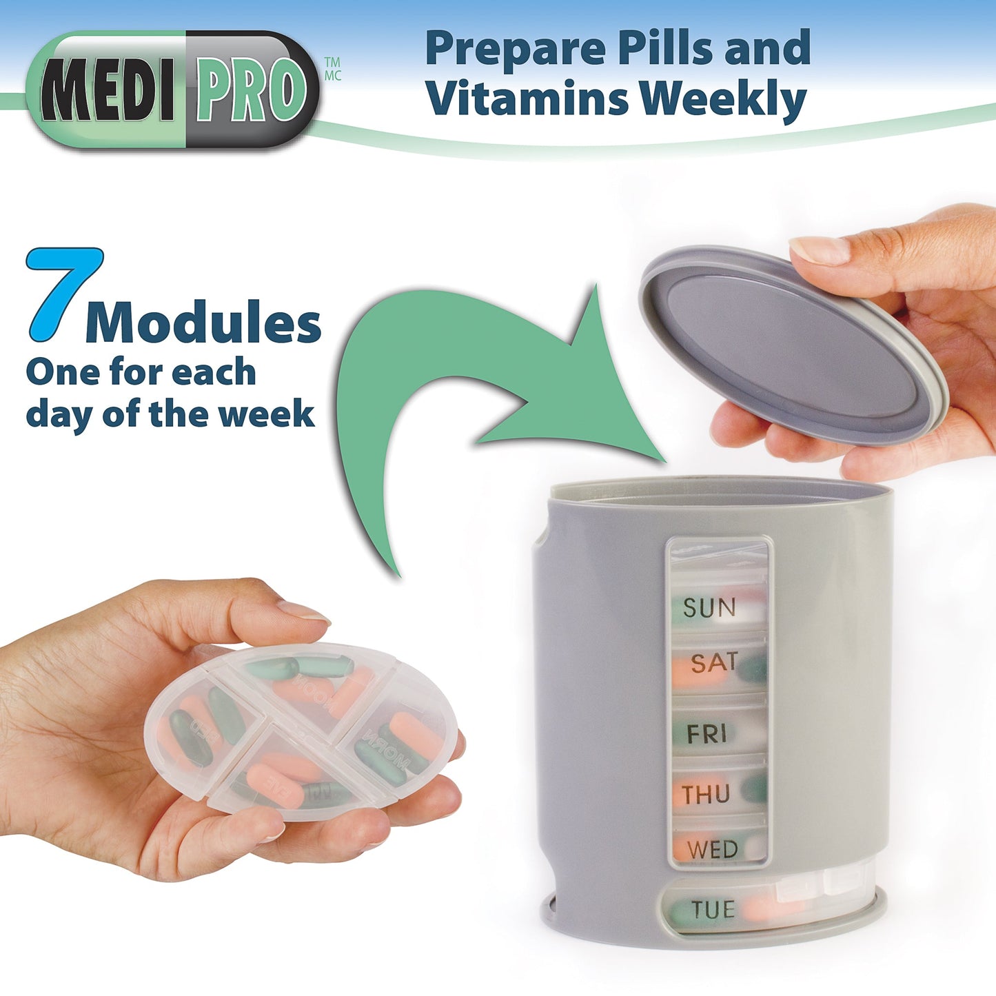 MediPro 7 Day Stackable Pill & Vitamin Organizer