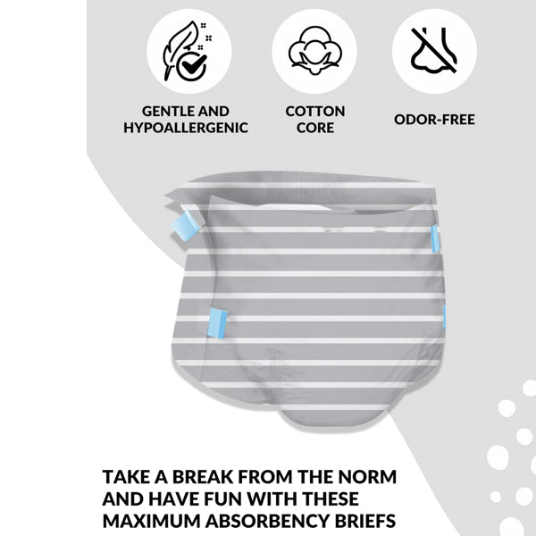 Maximum Absorbency Incontinence Adult Briefs - AM:PM Stripes