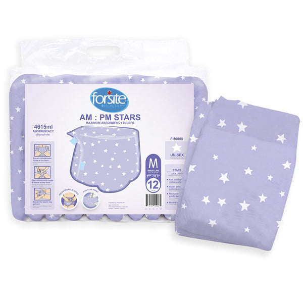 Maximum Absorbency Incontinence Adult Briefs - AM:PM Stars