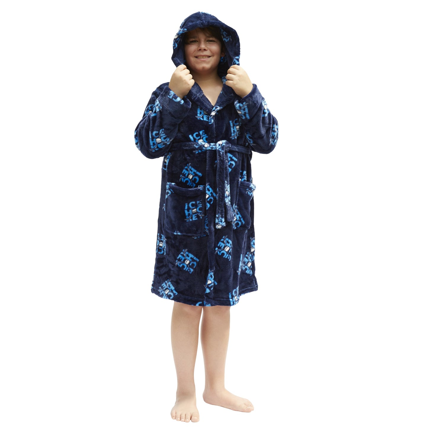 Kids Hooded Hockey Print Robe and Pajama Pant