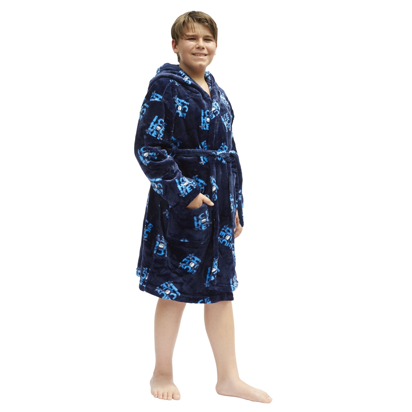 Kids Hooded Hockey Print Robe and Pajama Pant