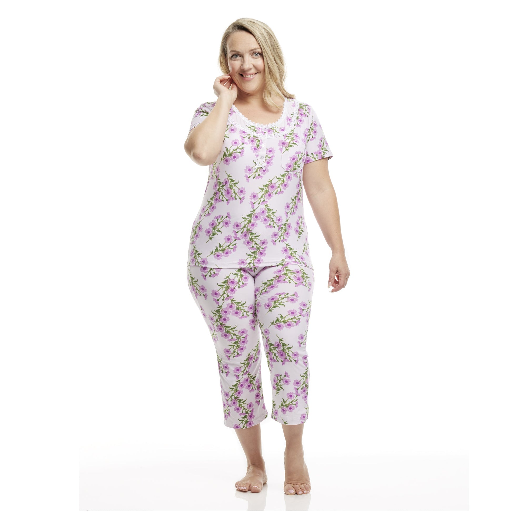 Women's Short Sleeve Top and Capri Pant Poly Suede Pajama Set