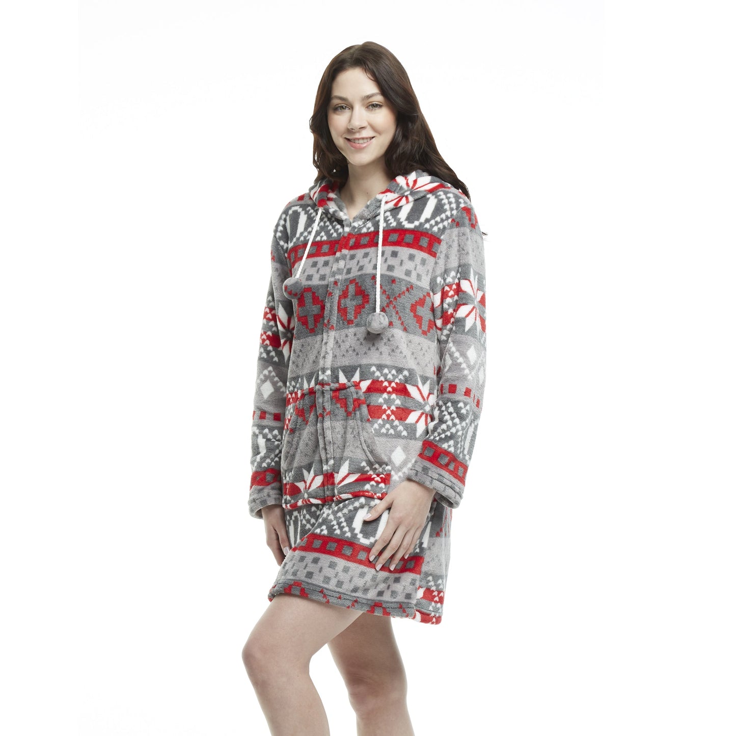 Women's Mid-thigh Hooded Plush Zippered Lounger