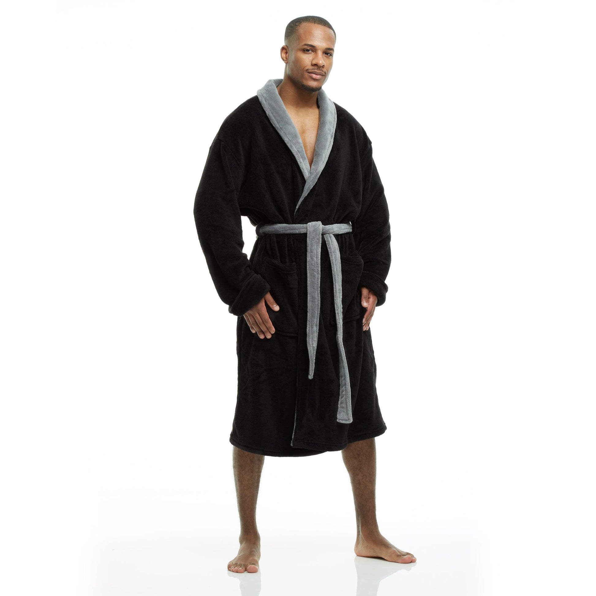Men Bath Robe Soft Fleece Shawl Collar