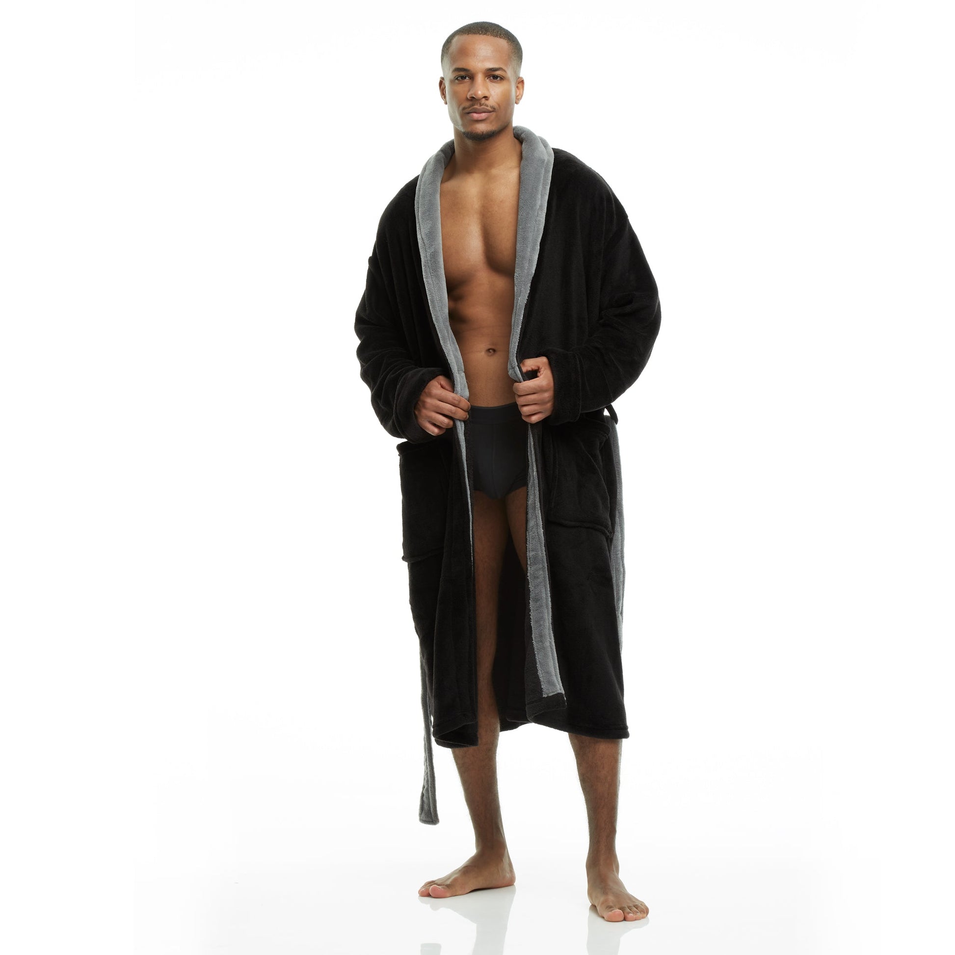 Men Bath Robe Soft Fleece Shawl Collar