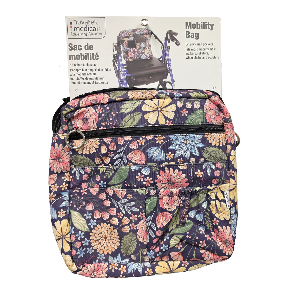 Mobility Aid 6-Pocket Multi-Pocket Organizer Bag with Four Front Pockets and Padded Interior