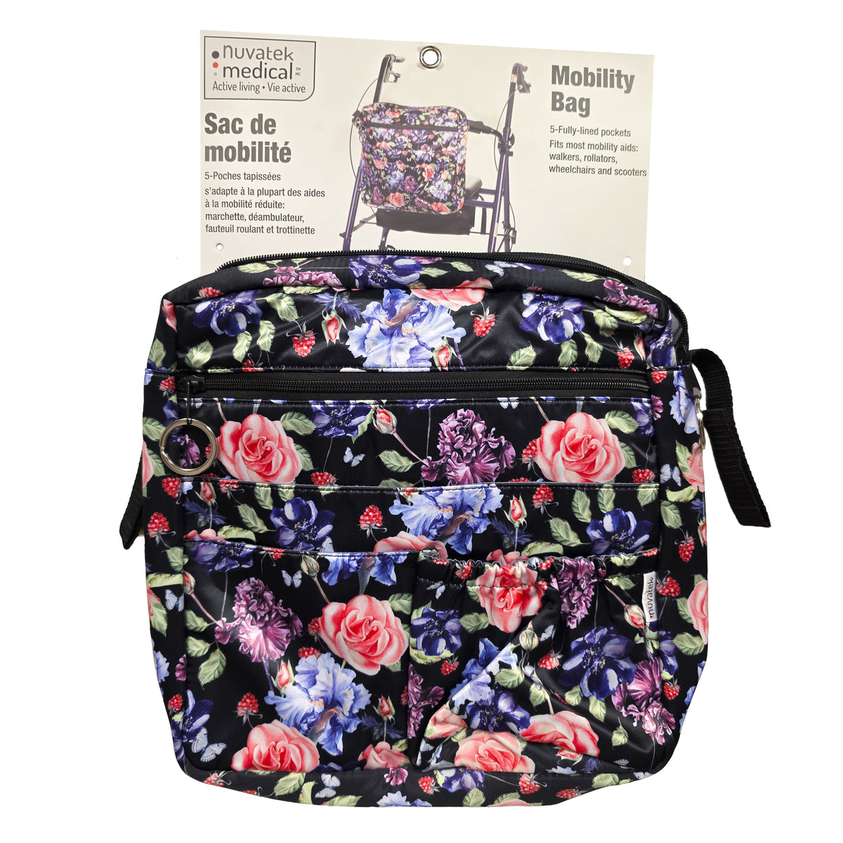 Mobility Aid 6-Pocket Multi-Pocket Organizer Bag with Four Front Pockets and Padded Interior