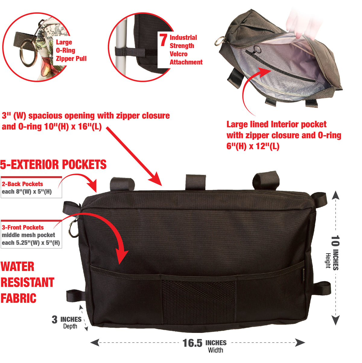 Mobility Aid Bag Carry-All Organizer - Nuvatek Medical Active Living Black