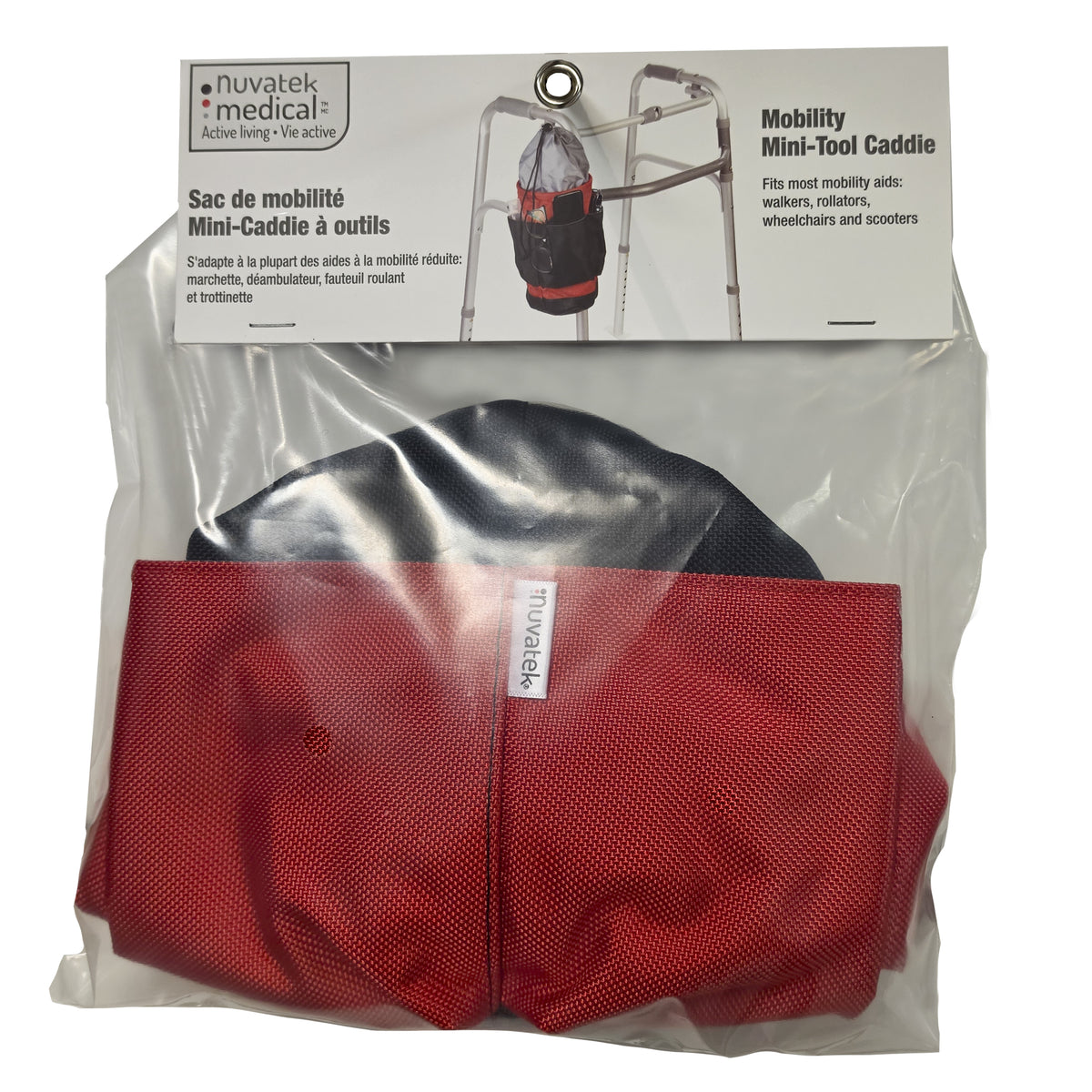 Mobility Aid Multi-Pocket Mini-Tool Caddie with Four Exterior Pockets and Drawstring Closure