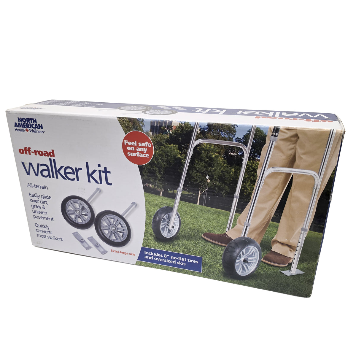 Mobility Aid Off-Road Walker Conversion Kit with Large 8-Inch Tread Wheels and Oversized Gliders