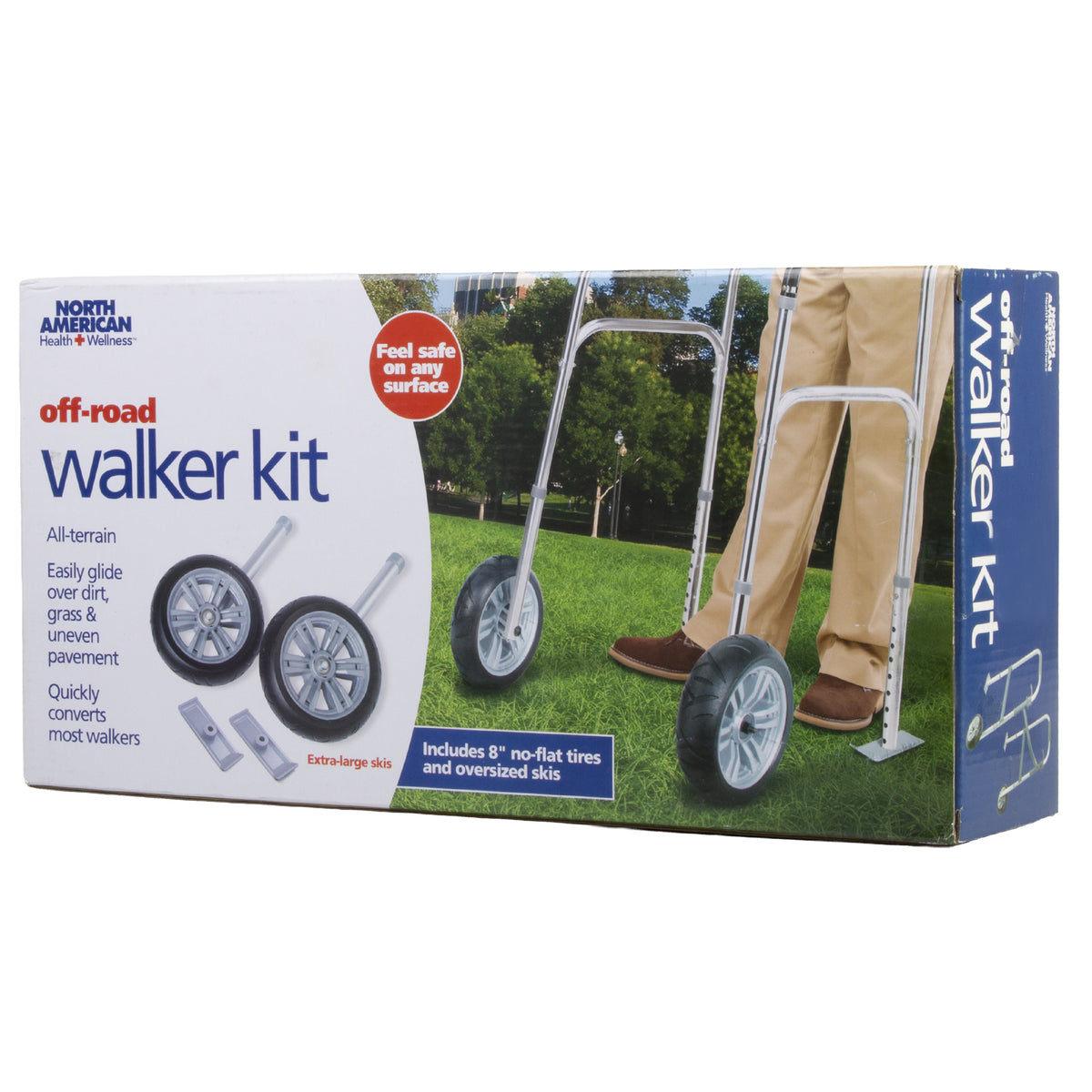 Mobility Aid Off-Road Walker Conversion Kit with Large 8-Inch Tread Wheels and Oversized Gliders
