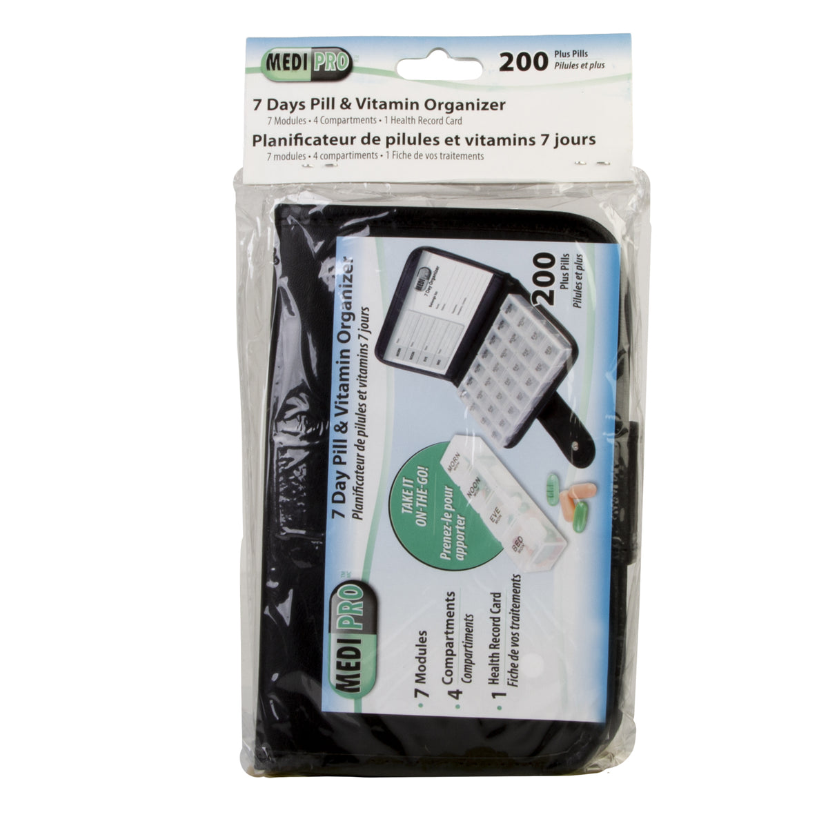 MEDI PRO 7-Day Black Wallet Pill Organizer with 28 Compartments