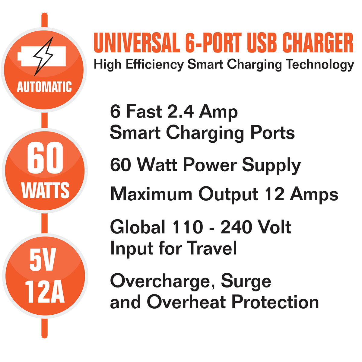 Phone Charger - 6-Port Smart Charger 60 Watts