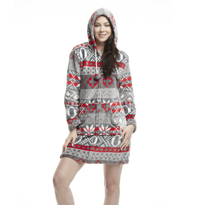 Women's Mid-thigh Hooded Plush Zippered Lounger