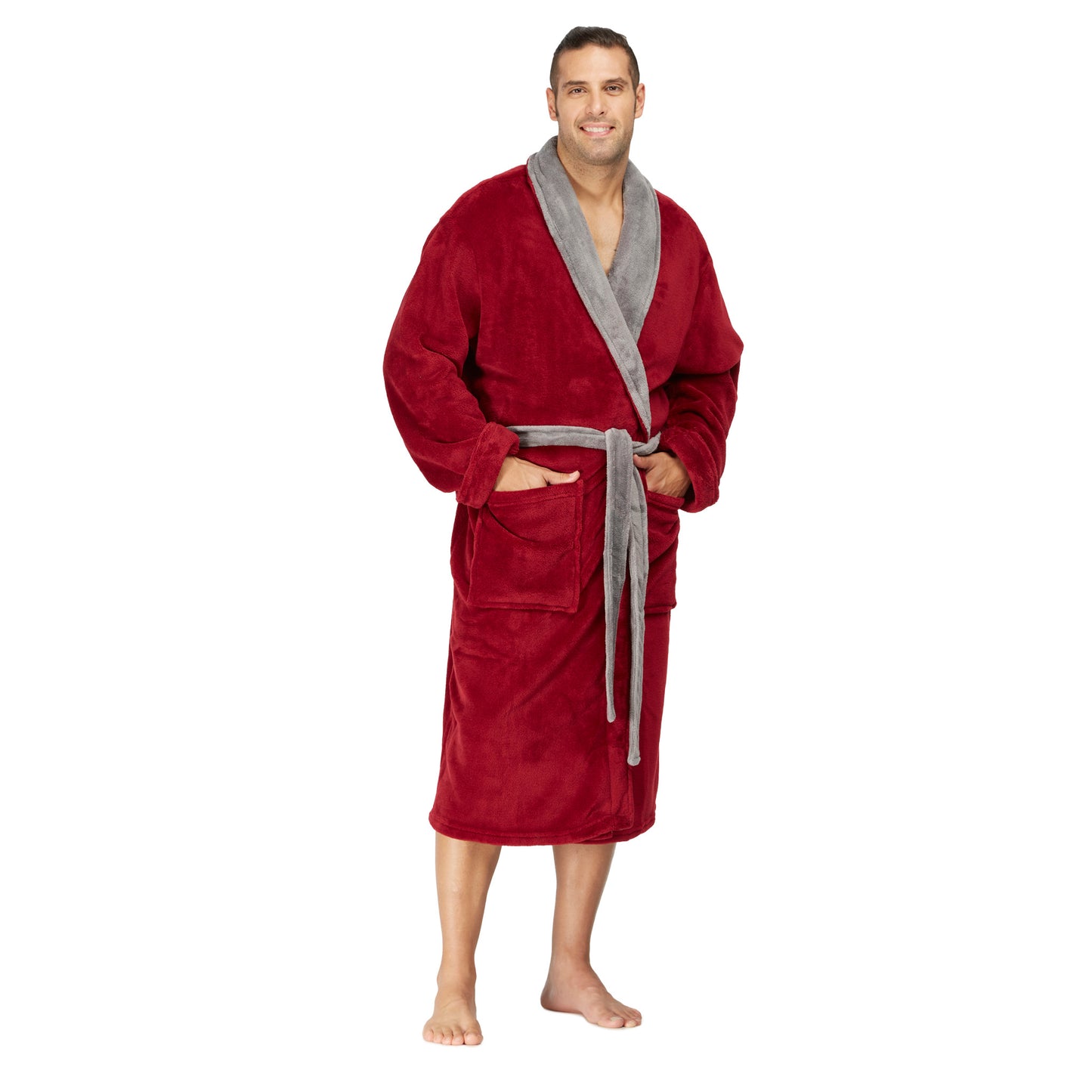 Men Bath Robe Soft Fleece Shawl Collar