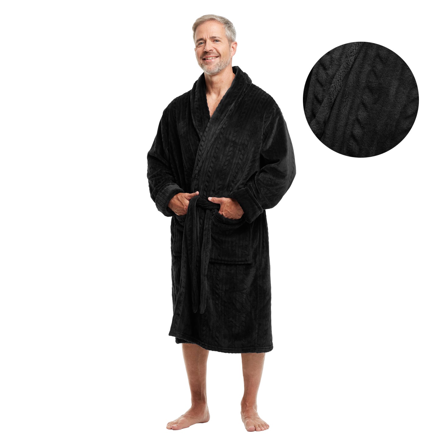 Men Bath Robe Soft Fleece Shawl Collar