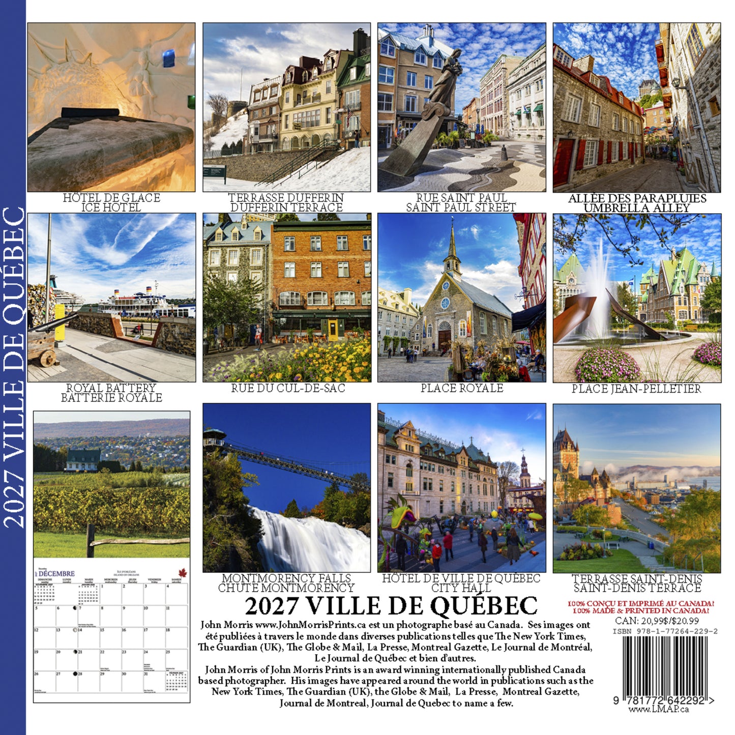 2027 Quebec City Ville de Québec bilingual wall calendar featuring photography by John Morris