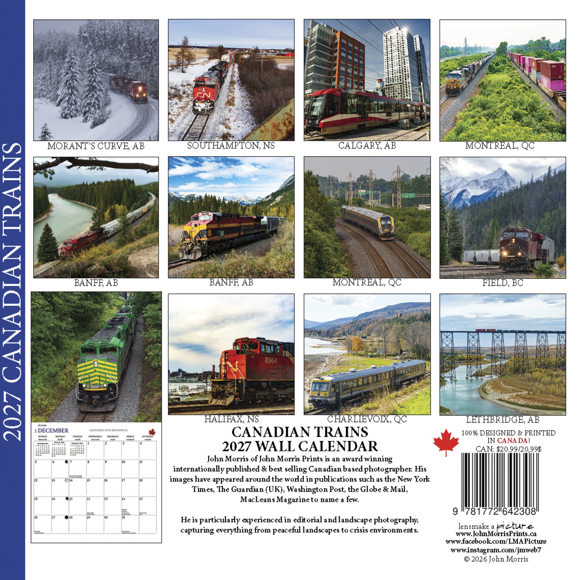 2027 Canadian Trains Large Wall Calendar featuring Canadian railway photography by John Morris
