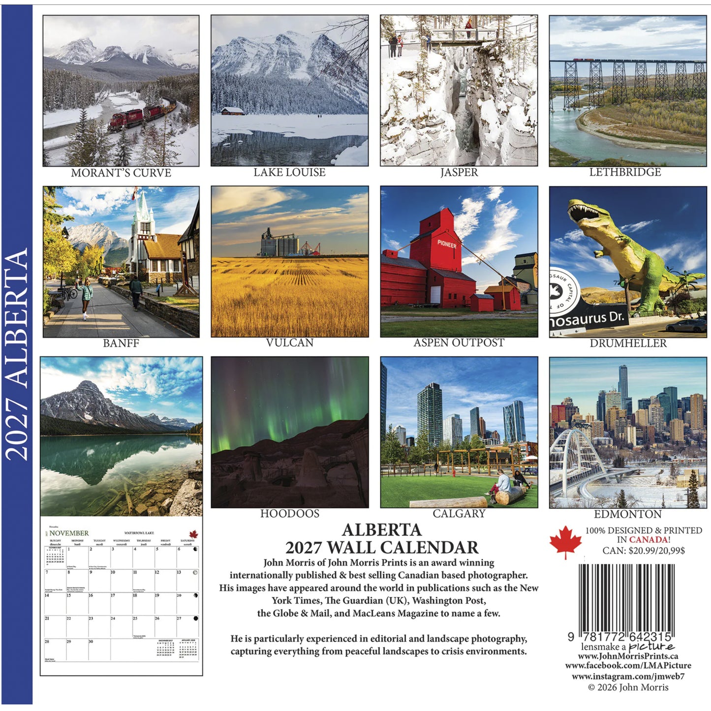 2027 Alberta Wall Calendar featuring Canadian Rockies and Alberta landscape photography by John Morris