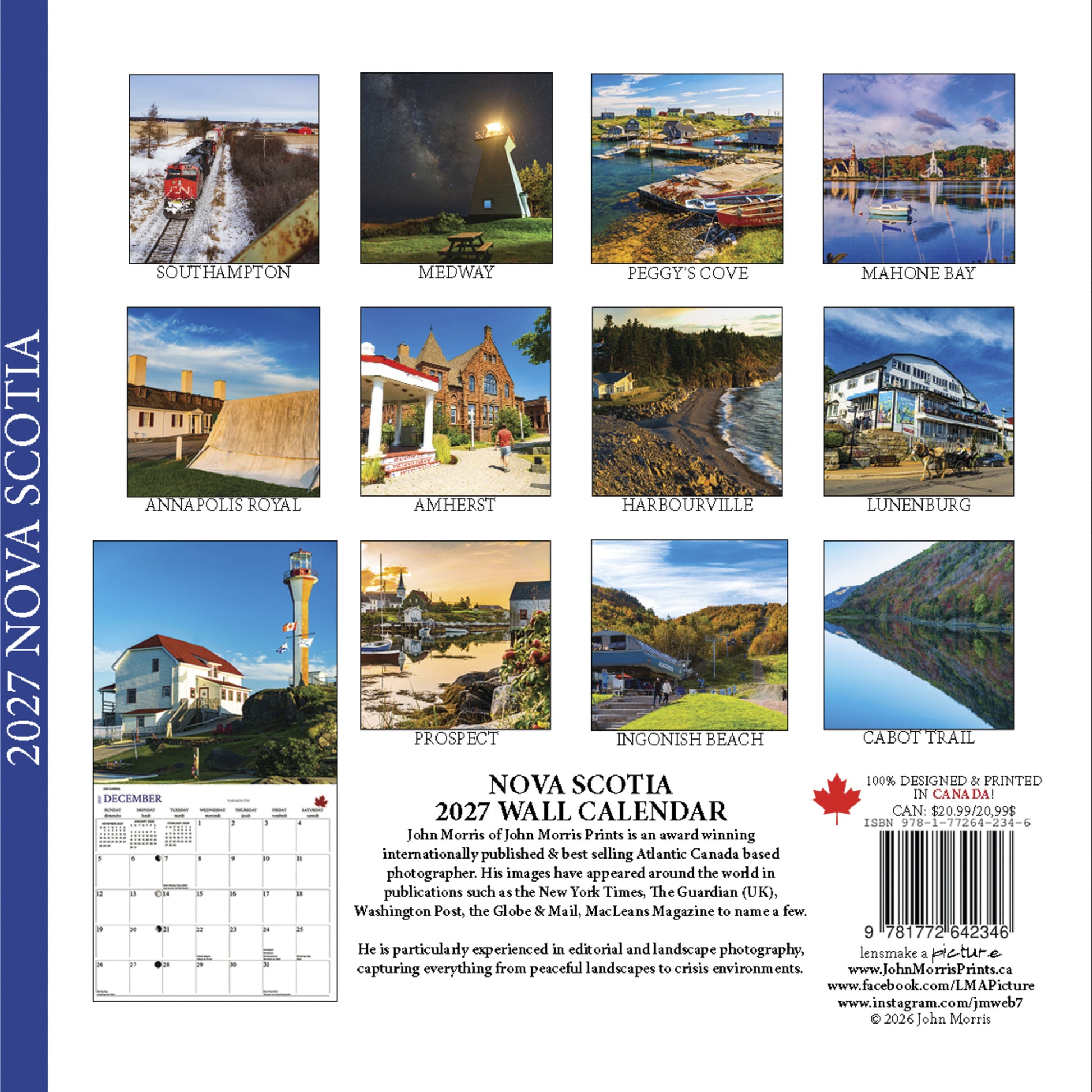 2027 Nova Scotia Large Wall Calendar featuring Canadian landscape photography by John Morris