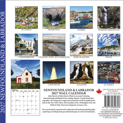 2027 Newfoundland & Labrador wholesale wall calendar featuring Canadian photography by John Morris