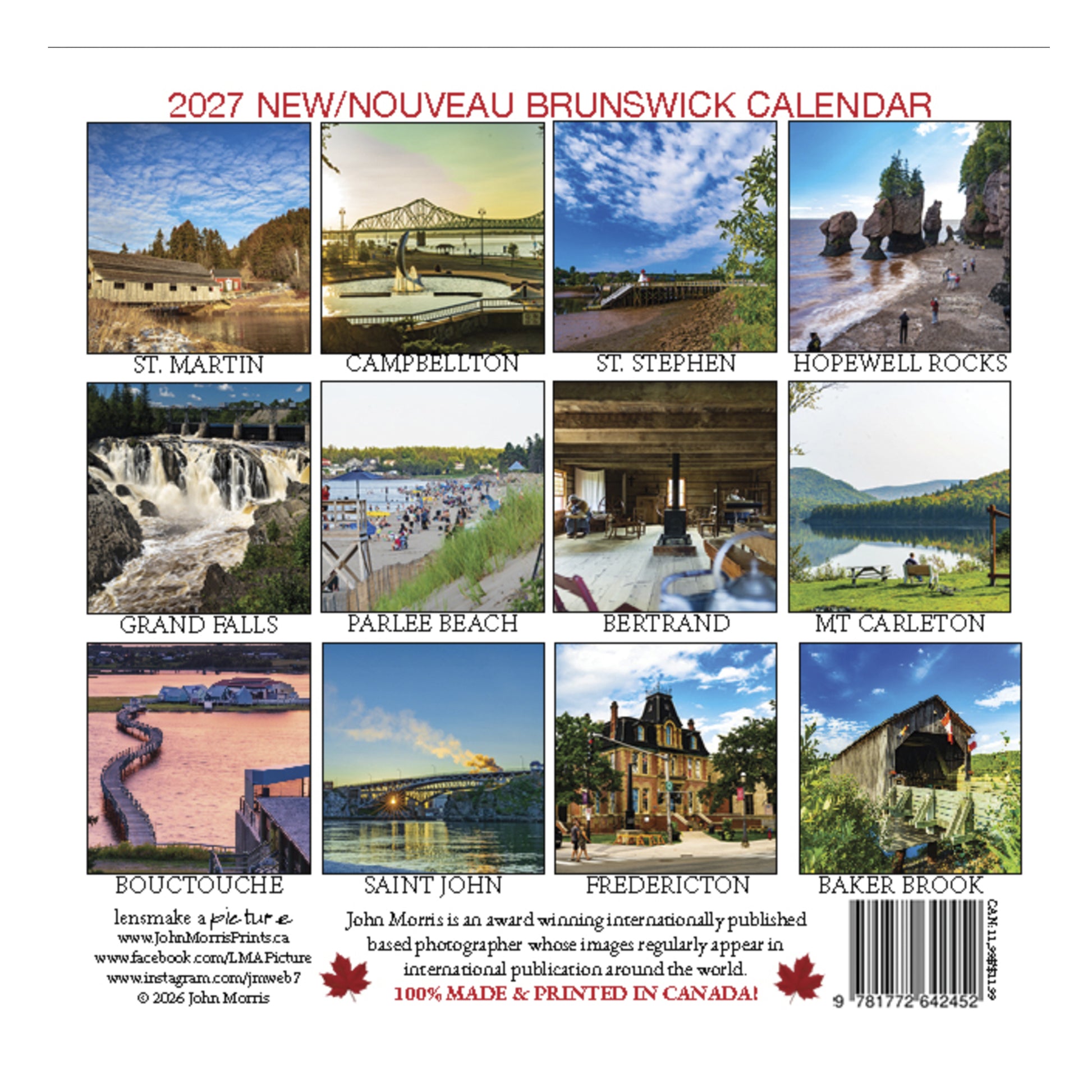 2027 New Brunswick Small Wall Calendar featuring New Brunswick landscape photography by John Morris