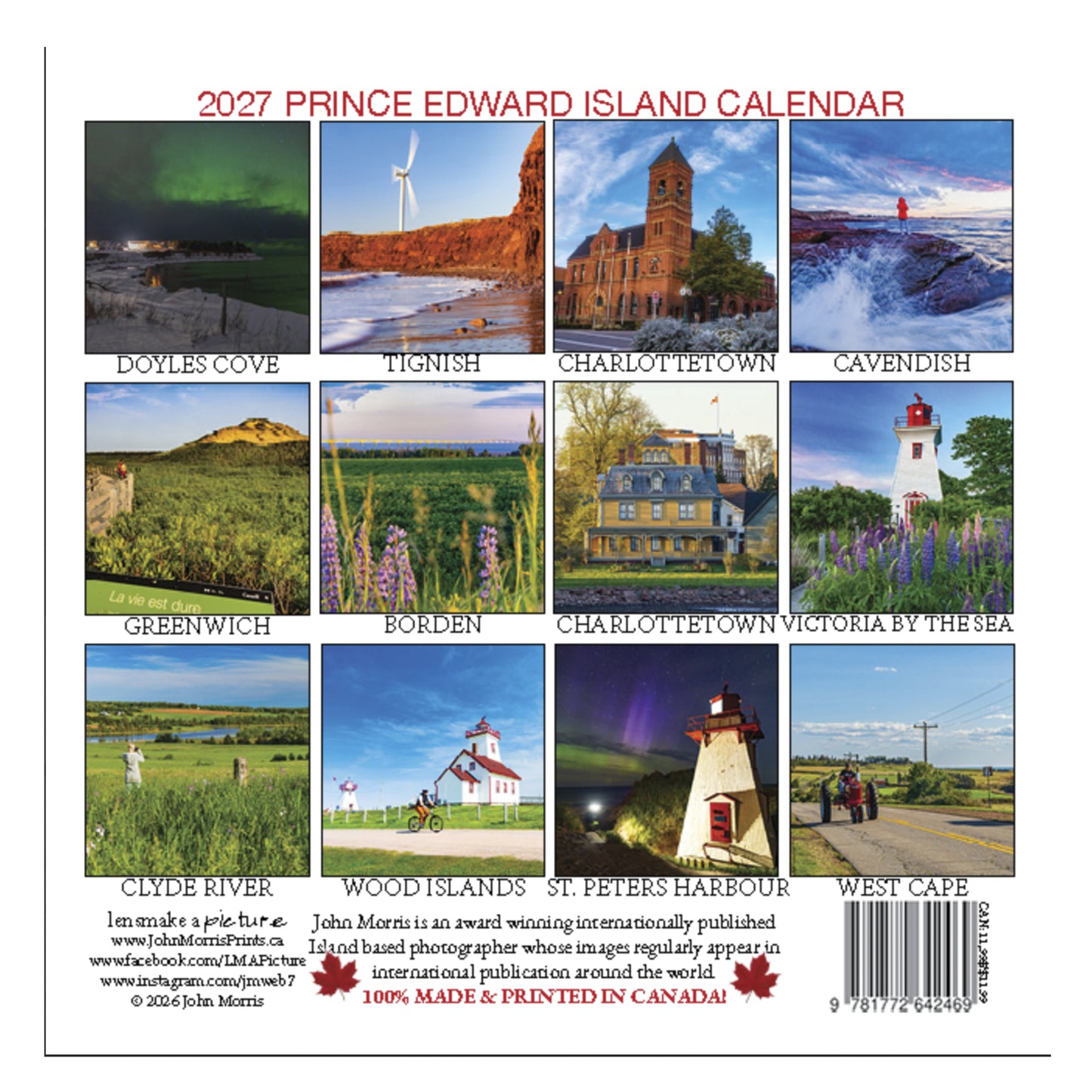 2027 Prince Edward Island Small Wall Calendar featuring PEI landscape photography by John Morris
