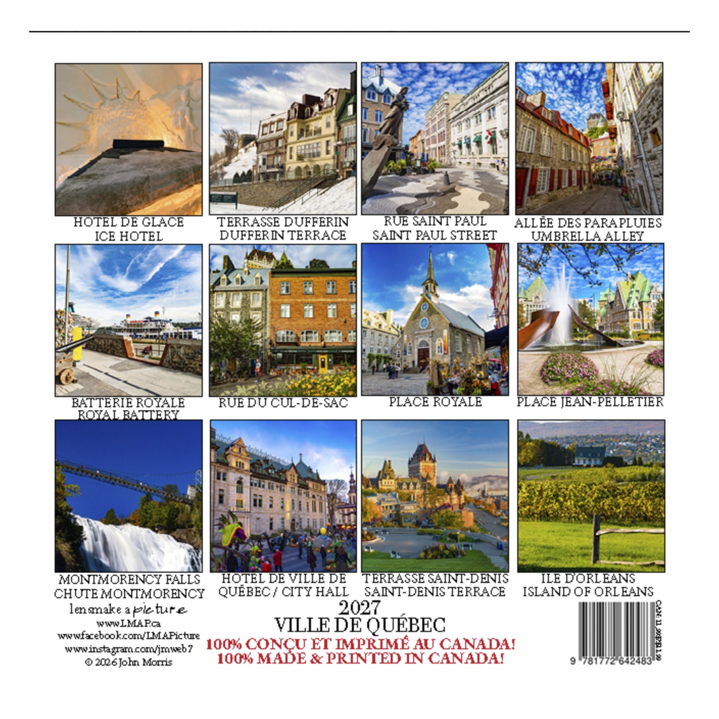 2027 Quebec City Ville de Québec Small Wall Calendar featuring photography by John Morris