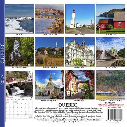 2027 Quebec Provincial bilingual wall calendar featuring Quebec photography by John Morris