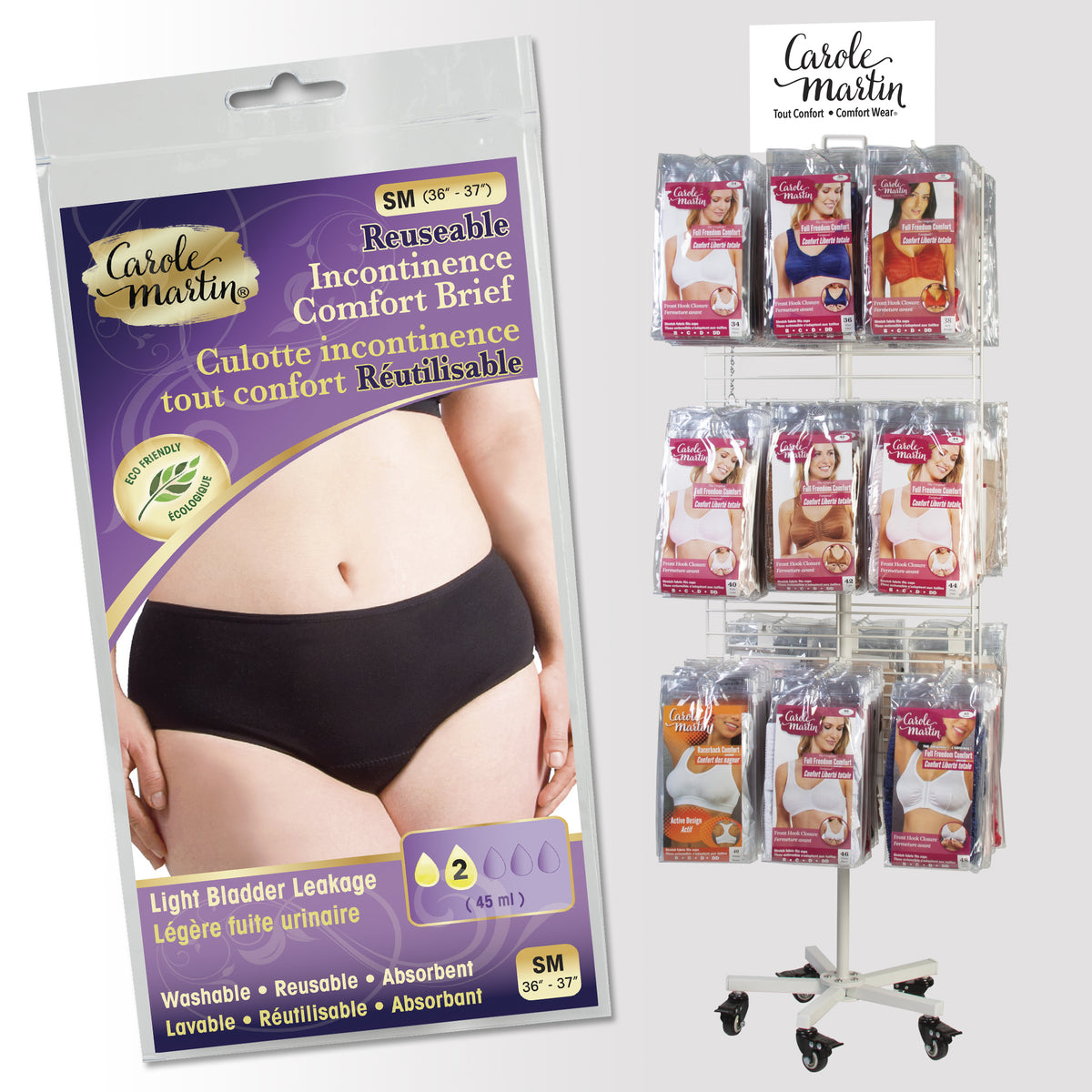 Carole Martin Reusable Incontinence Comfort Brief Wholesale RACK