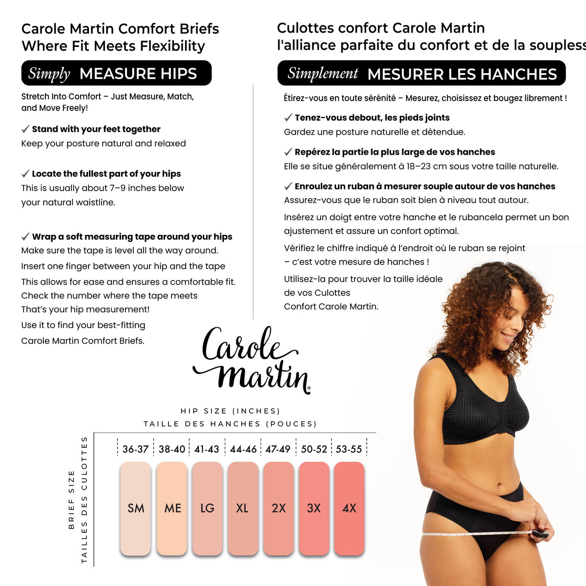 Carole Martin 8002 Hipster Comfort Brief Size Chart