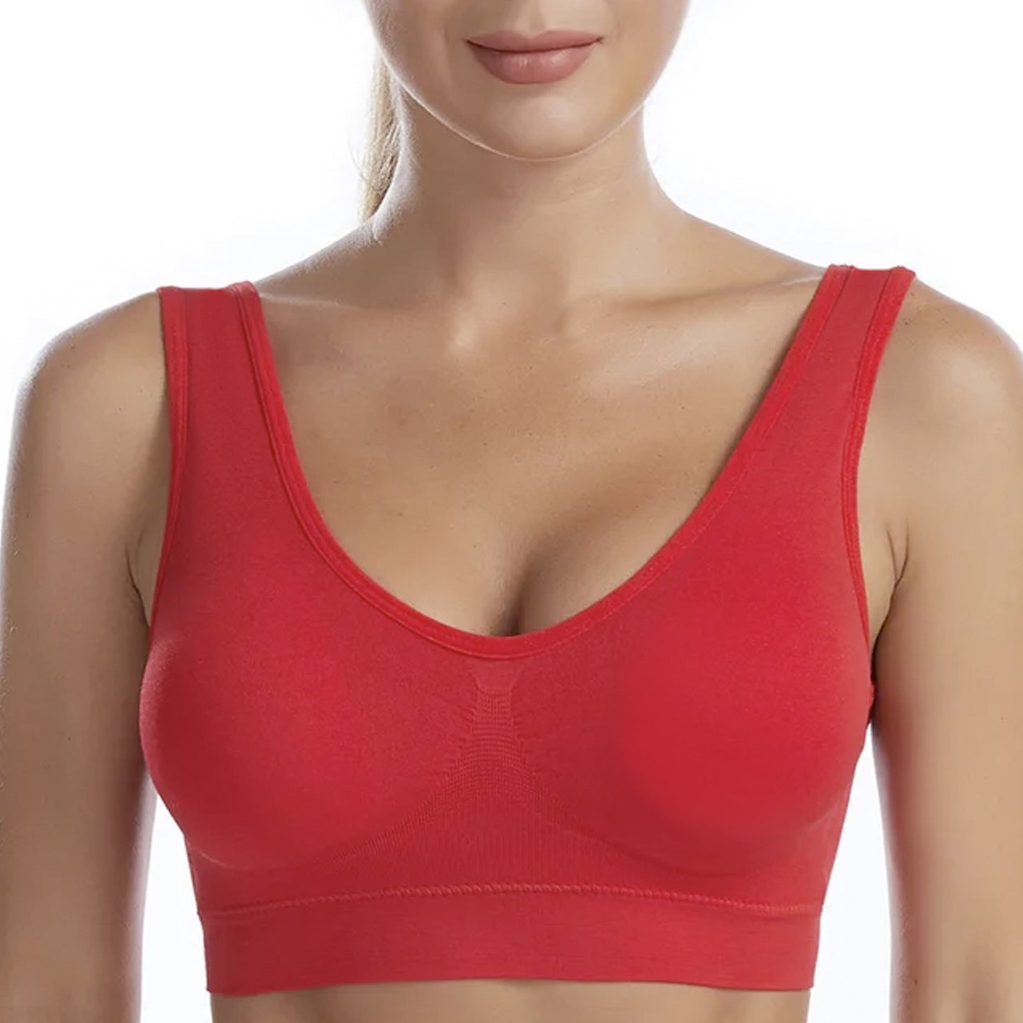 Slip-On Wireless Seamless Padded Bralette Comfort Bra - red