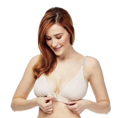Carole Martin Wirefree Crossover Dual Front Closure Comfort Bra-Beige