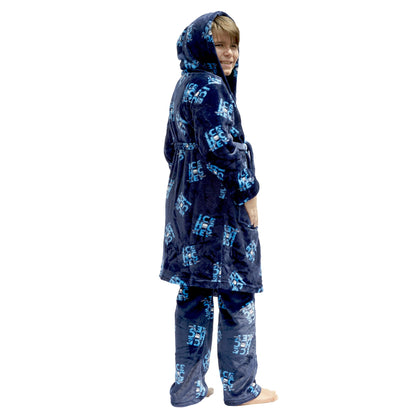 Kids Hooded Hockey Print Robe and Pajama Pant