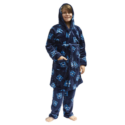 Kids Hooded Hockey Print Robe and Pajama Pant