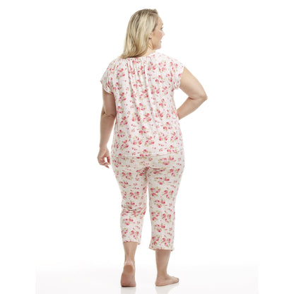 Women's Short Sleeve Top and Capri Pant Poly Suede Pajama Set