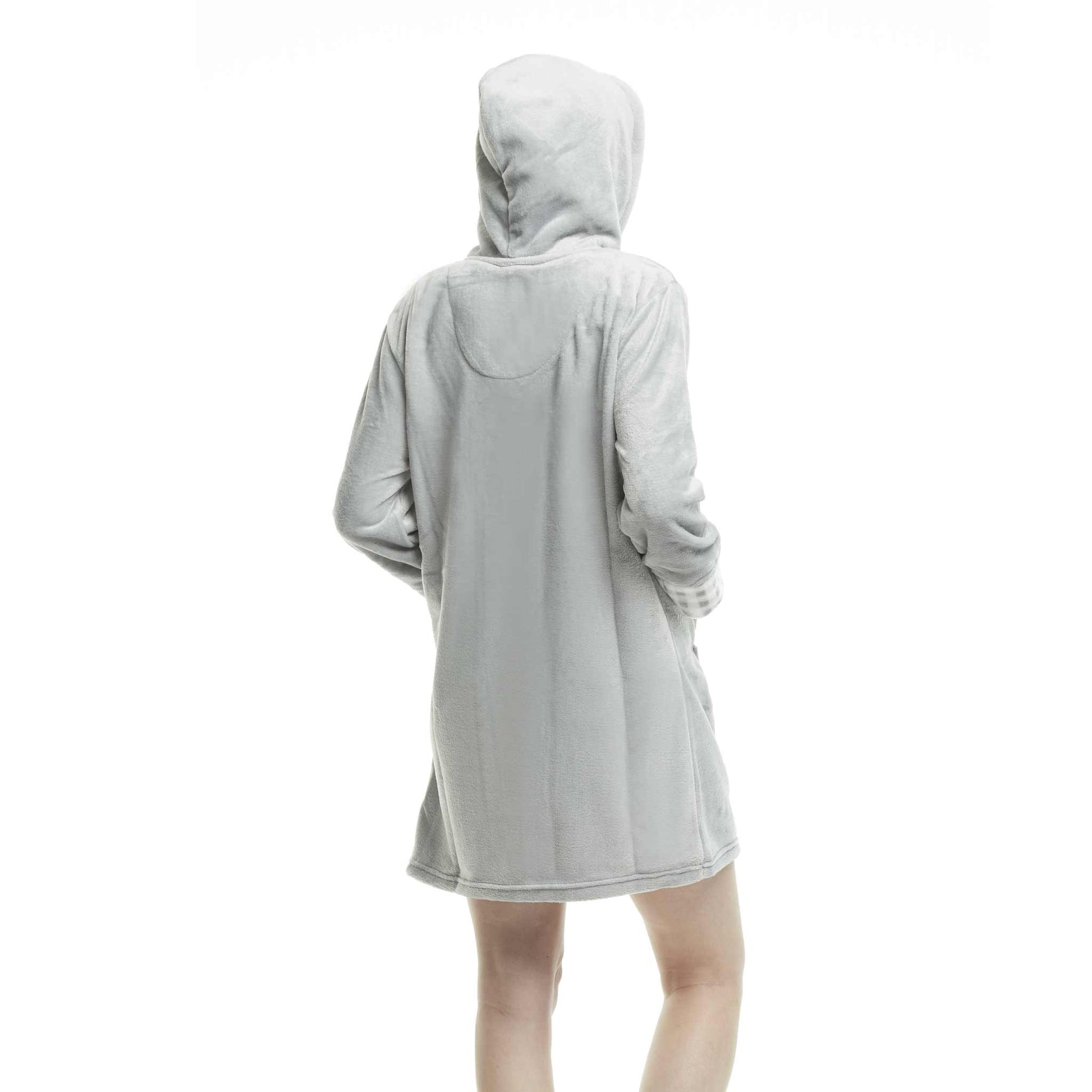 Women's Mid-thigh Hooded Plush Zippered Lounger