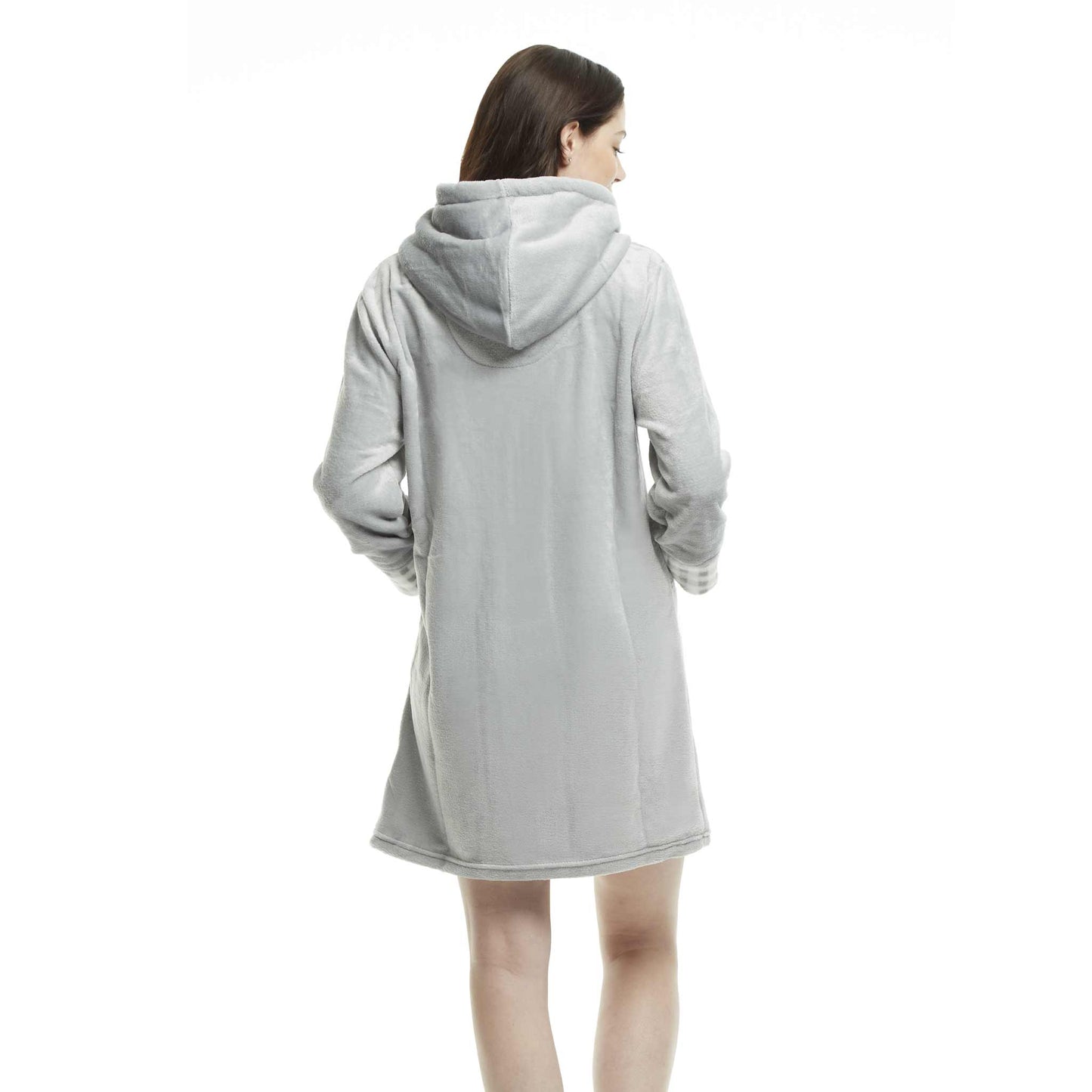 Women's Mid-thigh Hooded Plush Zippered Lounger