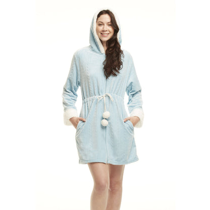 Women's Mid-thigh Hooded Plush Zippered Lounger
