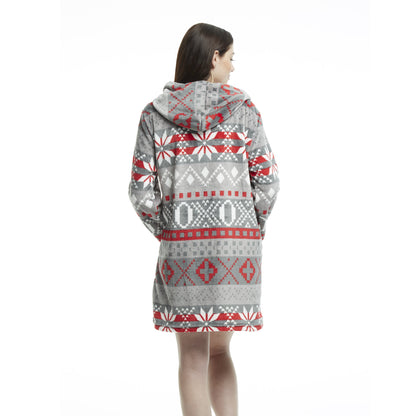 Women's Mid-thigh Hooded Plush Zippered Lounger