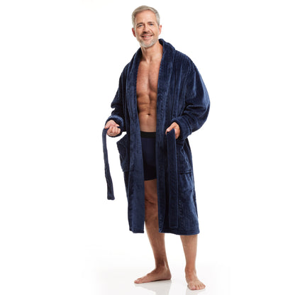Men Bath Robe Soft Fleece Shawl Collar