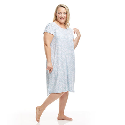 Women's Mid Calf Night Gown With Short Slit Sleeves