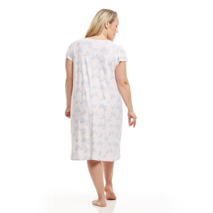 Women's Mid Calf Night Gown With Short Slit Sleeves