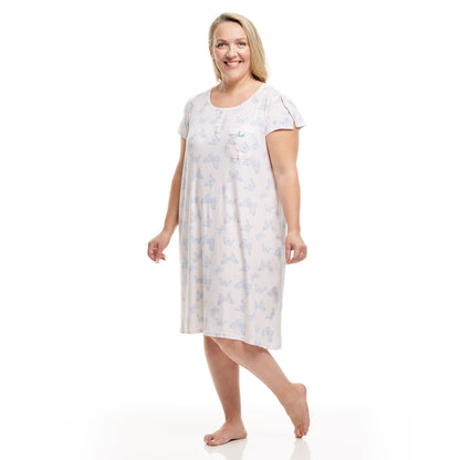 Women's Mid Calf Night Gown With Short Slit Sleeves